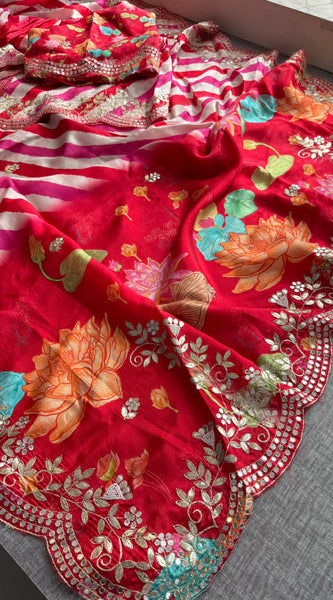 Munga Crepe Silk Saree with Gotapatti & Pearl Detailing