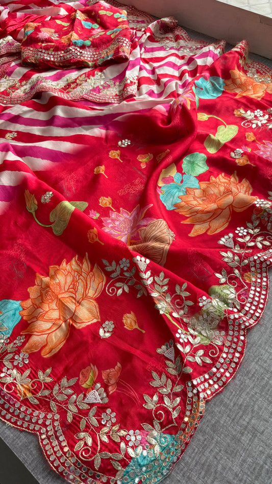Munga Crepe Silk Saree with Gotapatti & Pearl Detailing