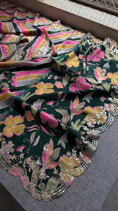 Munga Crepe Silk Saree with Kasab & Gotapatti Detailing