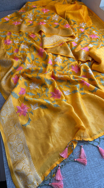 Soft Munga Banarasi Silk Saree with Multithread Embroidery
