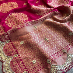 Munga Banarasi Silk Saree with Zardozi & Pearl Embroidery