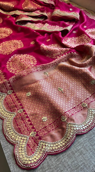 Munga Banarasi Silk Saree with Zardozi & Pearl Embroidery