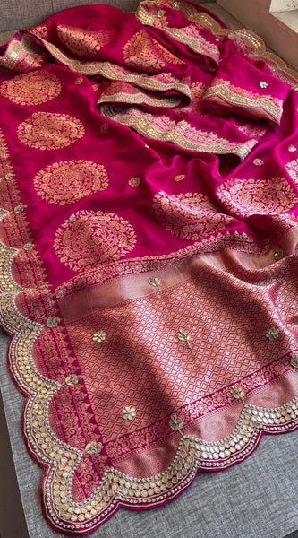 Munga Banarasi Silk Saree with Zardozi & Pearl Embroidery
