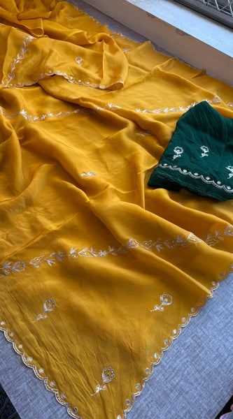 Soft Crepe Silk Saree with Zarkan & Kasab Embellishment