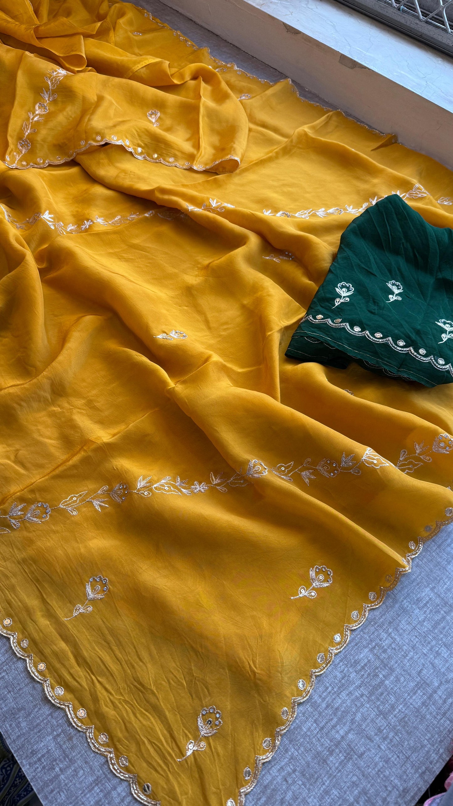 Soft Crepe Silk Saree with Zarkan & Kasab Embellishment