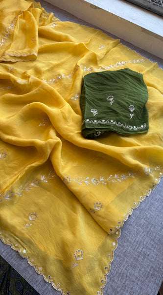 Soft Crepe Silk Saree with Zarkan & Kasab Embellishment