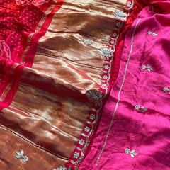 Gajji Bandhani Silk Banarasi Saree with Pearl & Gotapatti