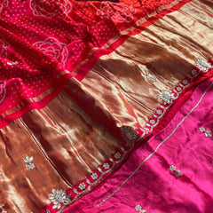 Gajji Bandhani Silk Banarasi Saree with Pearl & Gotapatti