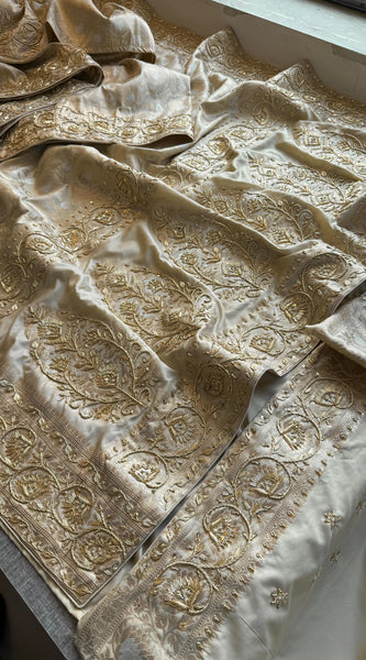 Munga Banarasi Silk Saree with Zardozi, Pearl & Sequins