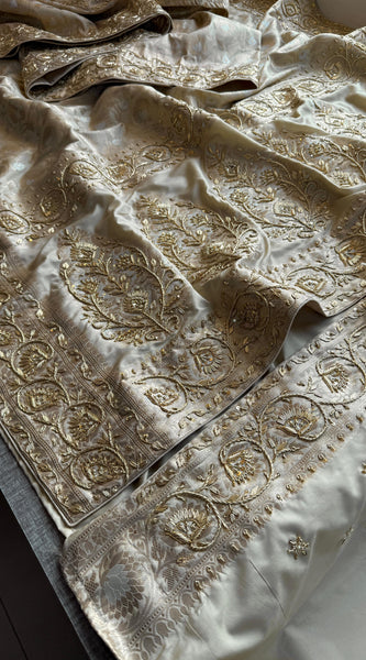 Munga Banarasi Silk Saree with Zardozi, Pearl & Sequins