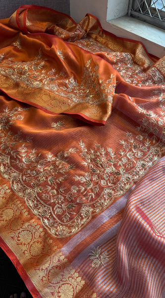 Tissue Handloom Banarasi Silk Saree with Kasab & Kutdana Work