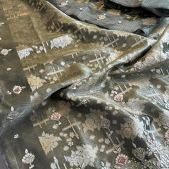 Soft Tissue Banarasi Silk Saree with Pearl & Gotapatti Embroidery