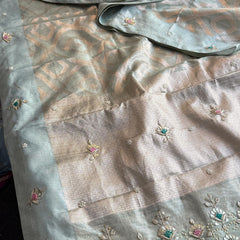Soft Tissue Banarasi Silk Saree with Pearl & Gotapatti Embroidery