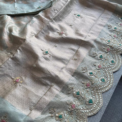 Soft Tissue Banarasi Silk Saree with Pearl & Gotapatti Embroidery