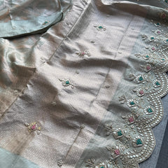 Soft Tissue Banarasi Silk Saree with Pearl & Gotapatti Embroidery