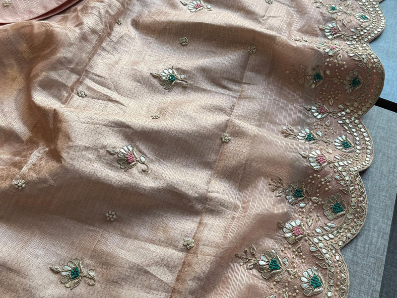 Soft Tissue Banarasi Silk Saree with Pearl & Gotapatti Embroidery