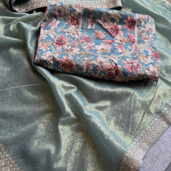 Cosmo Tissue Silk Saree with Zari & Sequins Border Detailing