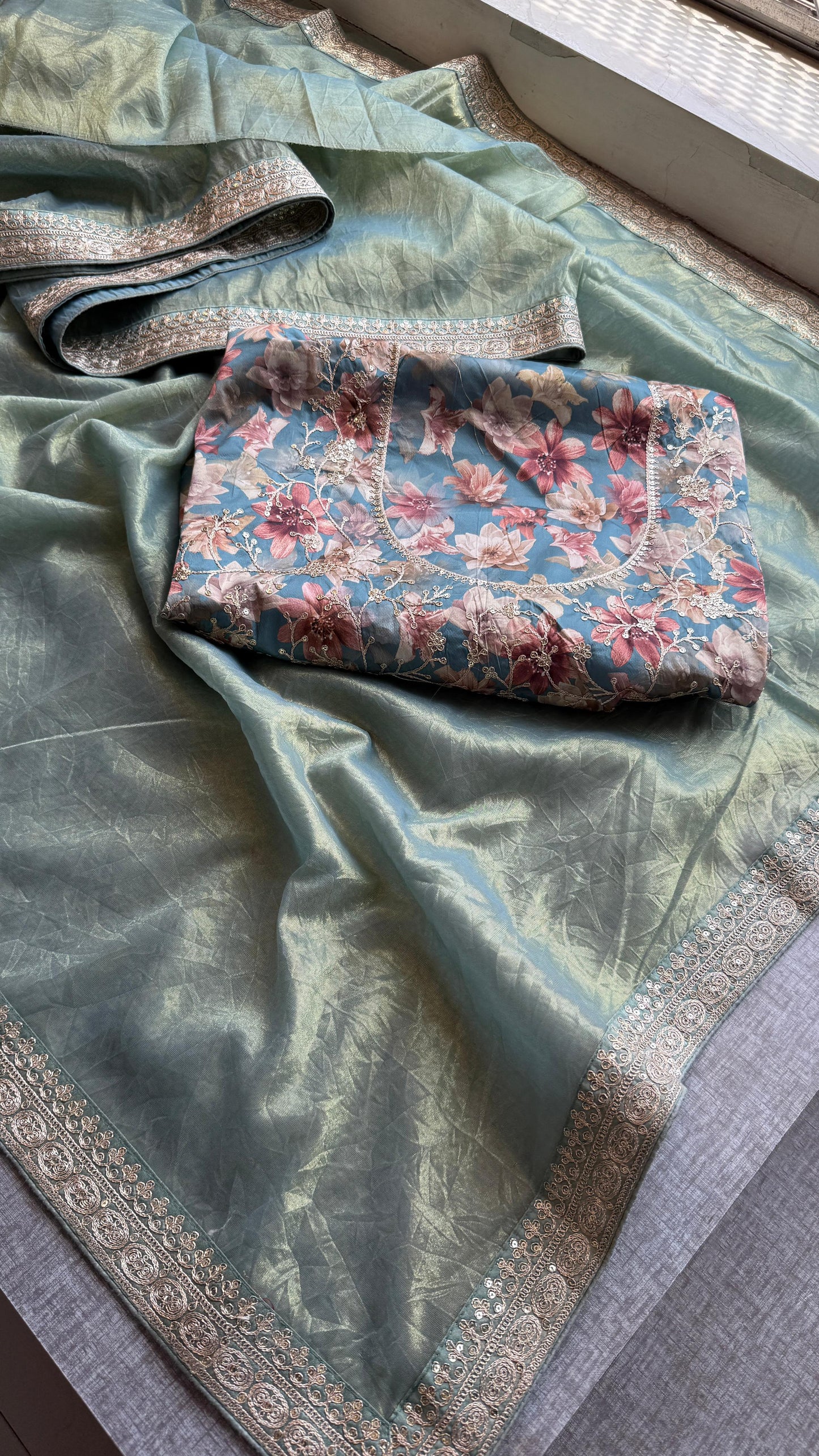 Cosmo Tissue Silk Saree with Zari & Sequins Border Detailing