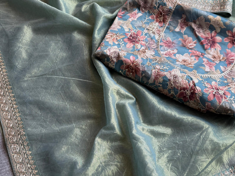 Cosmo Tissue Silk Saree with Zari & Sequins Border Detailing