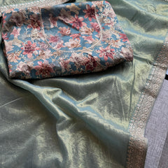 Cosmo Tissue Silk Saree with Zari & Sequins Border Detailing