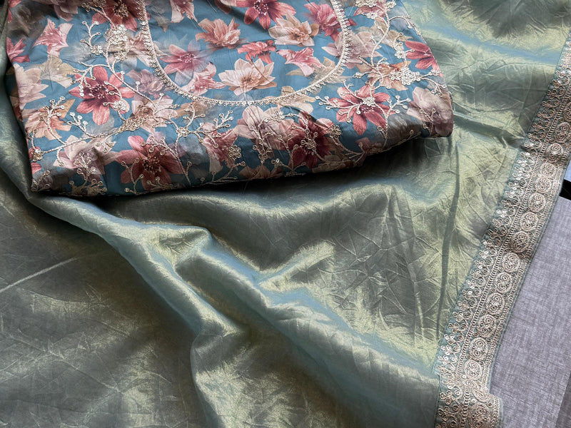 Cosmo Tissue Silk Saree with Zari & Sequins Border Detailing