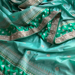 Munga Patola Silk Saree with Gotapatti & Pearl Embroidery
