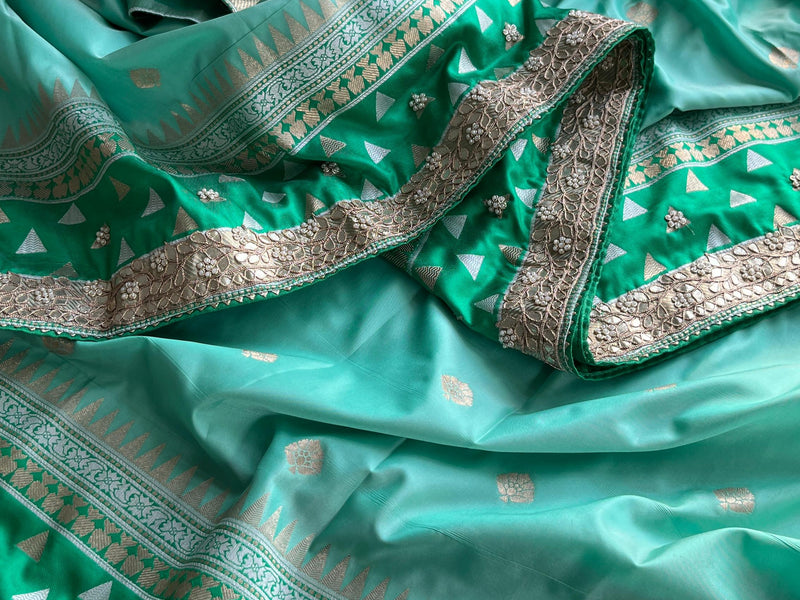 Munga Patola Silk Saree with Gotapatti & Pearl Embroidery