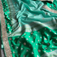 Munga Patola Silk Saree with Gotapatti & Pearl Embroidery