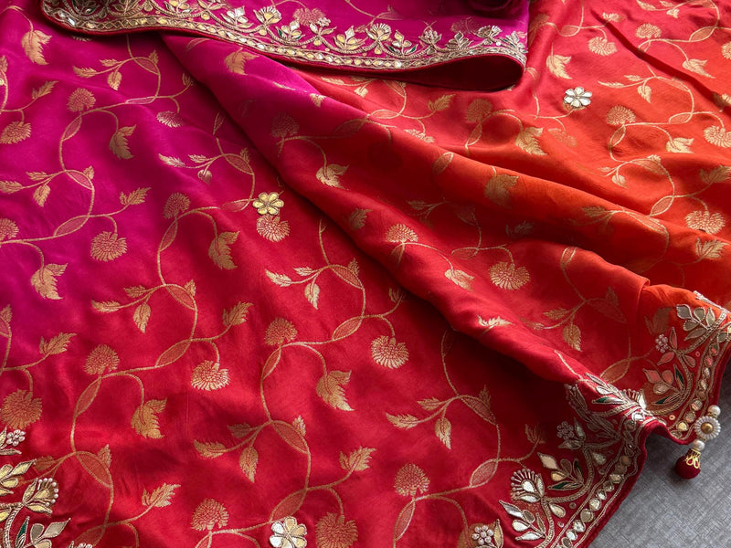 Munga Banarasi Silk Saree with Pearl, Gotapatti & Kutdana