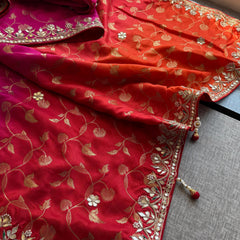 Munga Banarasi Silk Saree with Pearl, Gotapatti & Kutdana