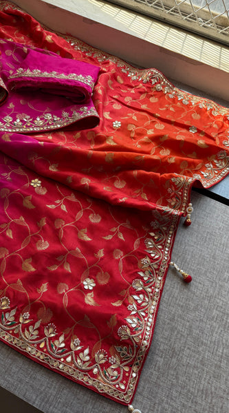 Munga Banarasi Silk Saree with Pearl, Gotapatti & Kutdana