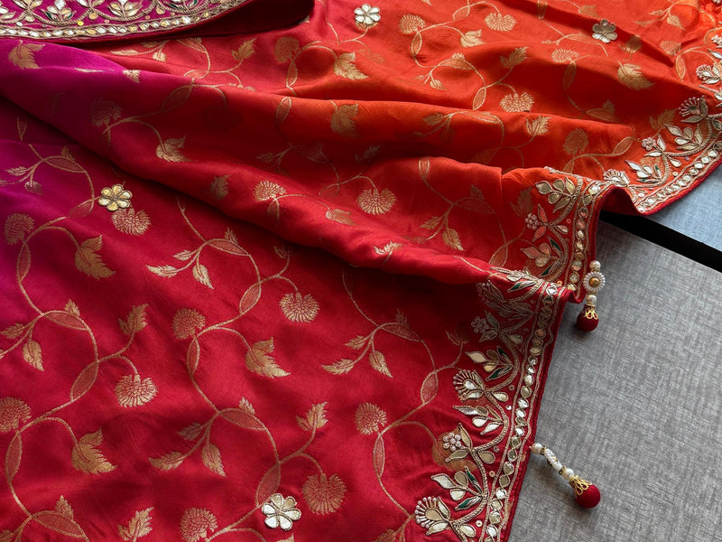 Munga Banarasi Silk Saree with Pearl, Gotapatti & Kutdana