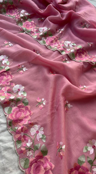 Soft Linen Saree with Multicolor Embroidered Highlights