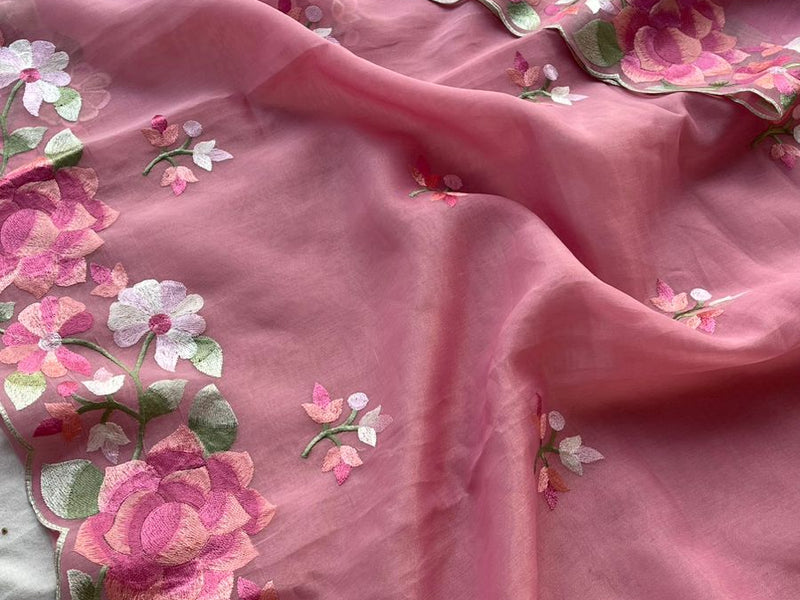Soft Linen Saree with Multicolor Embroidered Highlights
