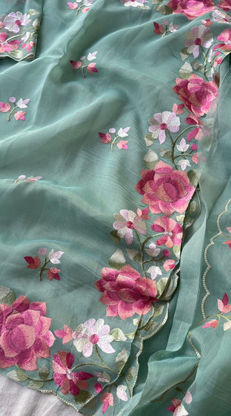 Soft Linen Saree with Multicolor Embroidered Highlights