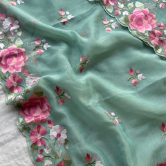Soft Linen Saree with Multicolor Embroidered Highlights