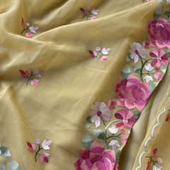 Soft Linen Saree with Multicolor Embroidered Highlights