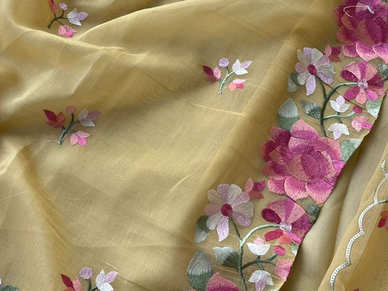 Soft Linen Saree with Multicolor Embroidered Highlights
