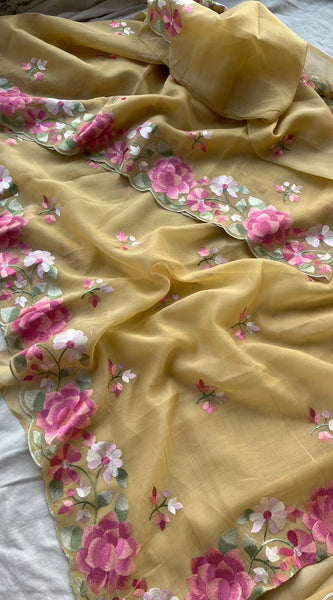 Soft Linen Saree with Multicolor Embroidered Highlights