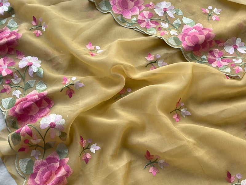 Soft Linen Saree with Multicolor Embroidered Highlights