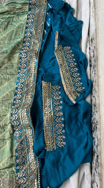 Gajji Silk Leheriya Saree with Gotta Patti & Zardozi Work