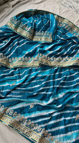 Gajji Silk Leheriya Saree with Gotta Patti & Zardozi Work