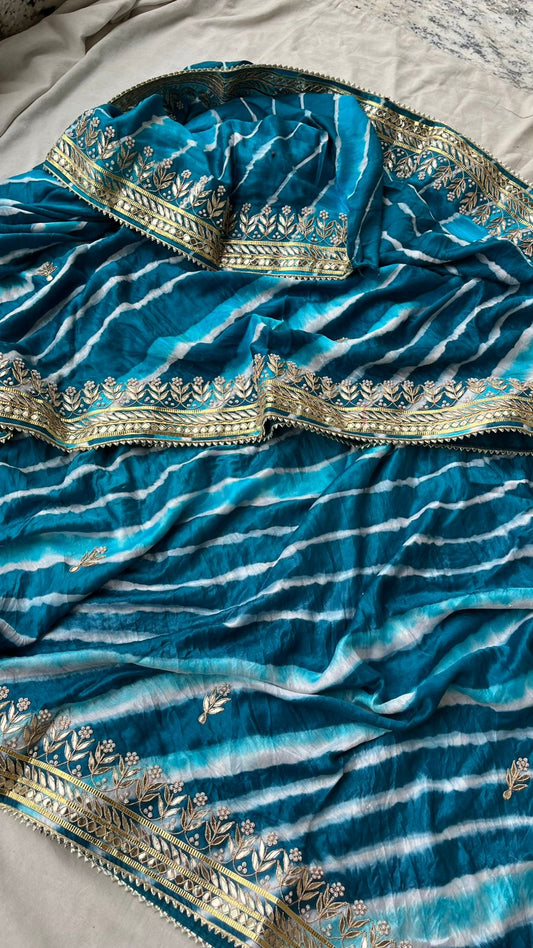 Gajji Silk Leheriya Saree with Gotta Patti & Zardozi Work