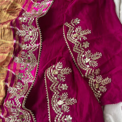 Pure Gajji Silk Leheriya Saree with Pearl & Zardozi Detailing