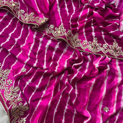 Pure Gajji Silk Leheriya Saree with Pearl & Zardozi Detailing