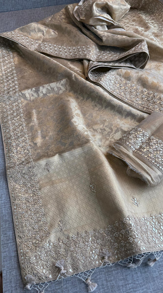 Tissue Handloom Banarasi Silk Saree with Gotapatti & Pearl