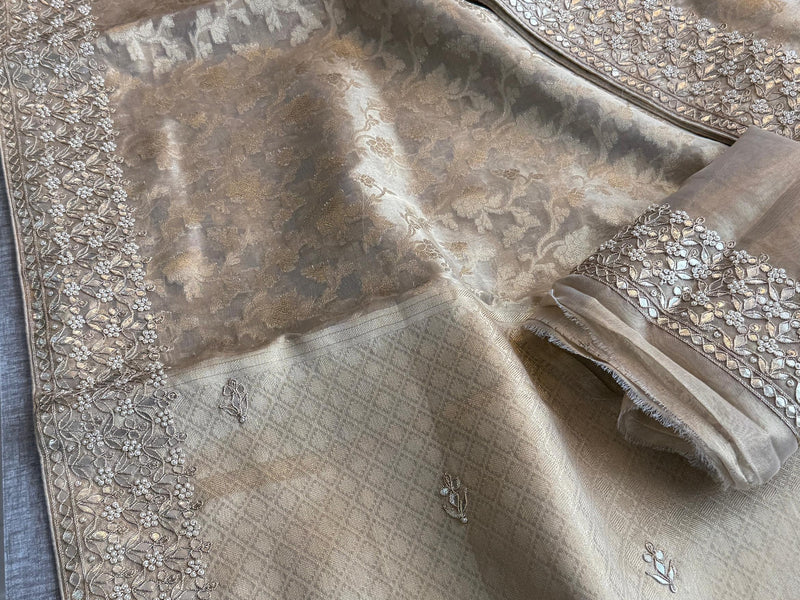 Tissue Handloom Banarasi Silk Saree with Gotapatti & Pearl