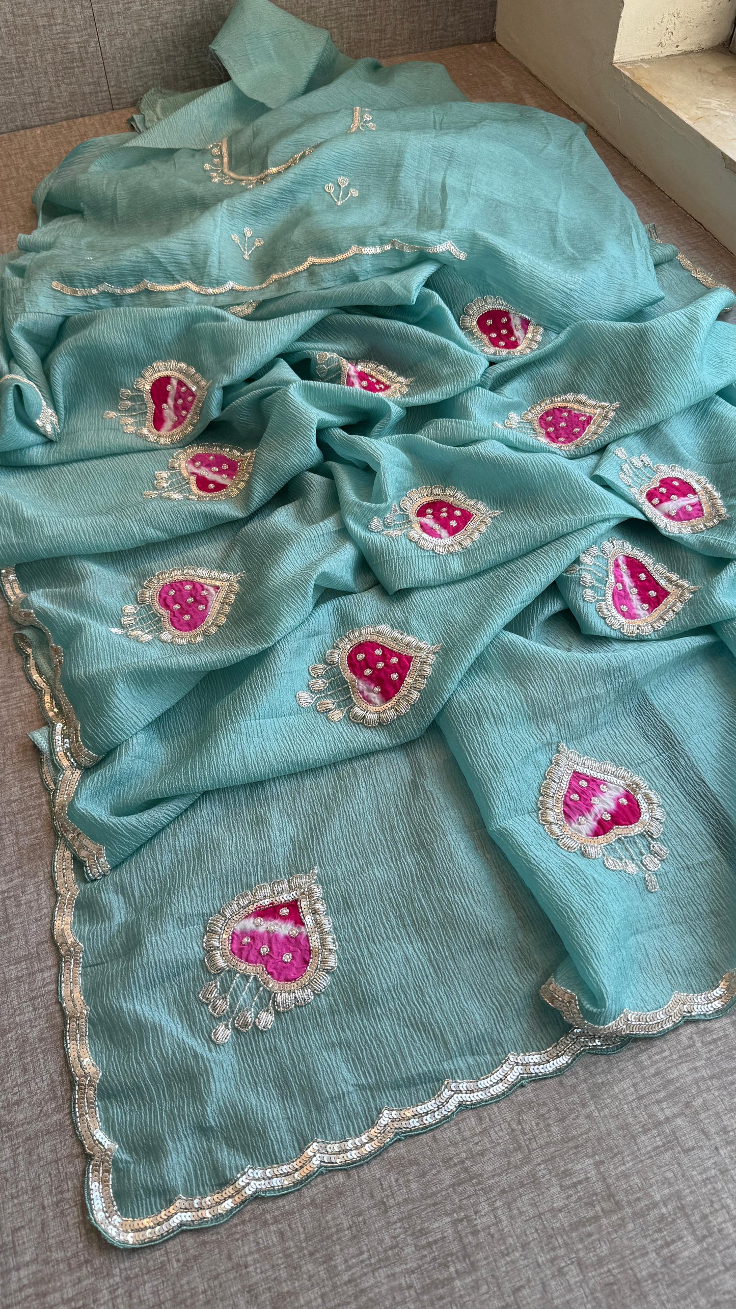 Tissue Handloom Banarasi Silk Saree with Pearl & Gotapatti