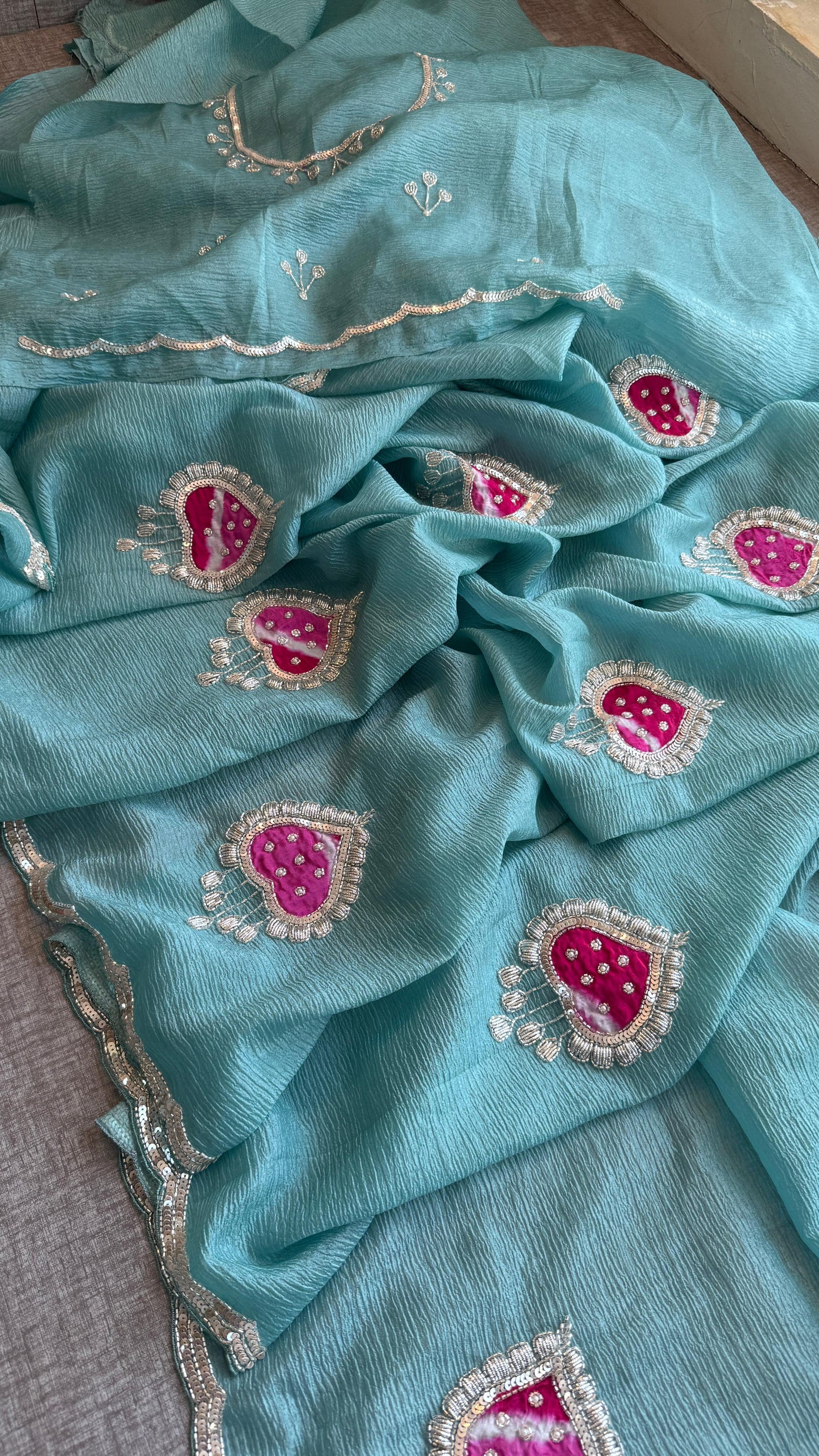 Tissue Handloom Banarasi Silk Saree with Pearl & Gotapatti