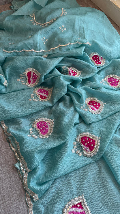 Tissue Handloom Banarasi Silk Saree with Pearl & Gotapatti